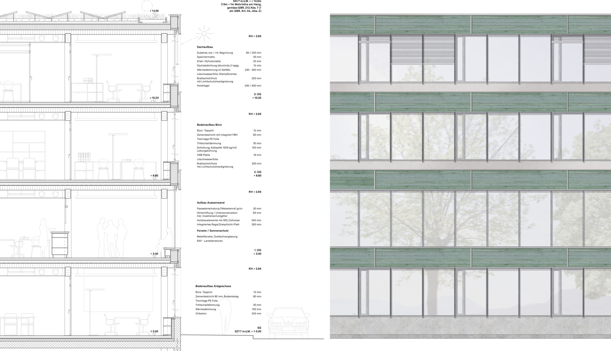 SVSA Konstruktionsschnitt Bürogebäude